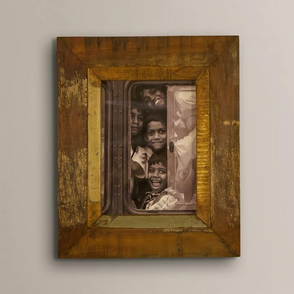 Ambi Vintage Wooden Photo Frame - (VERTICAL) - 13 X 11 inches | Retro Images Included | Made up of Rustic wood | Old Memory Lane