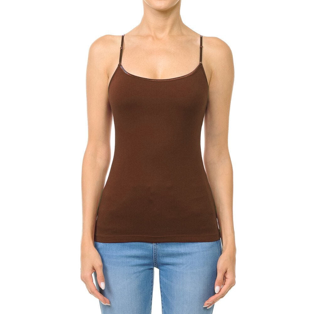 Ambiance Apparel #61000 Basic Plain Solid Bra-Strap Camisole with Built in  Shelf Bra Tank Top Cami