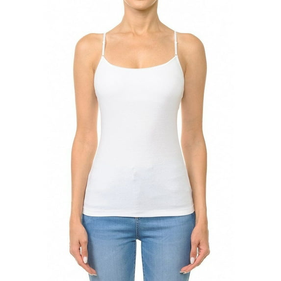 Ambiance Apparel #61000 Basic Plain Solid Bra-Strap Camisole with Built in Shelf Bra Tank Top Cami