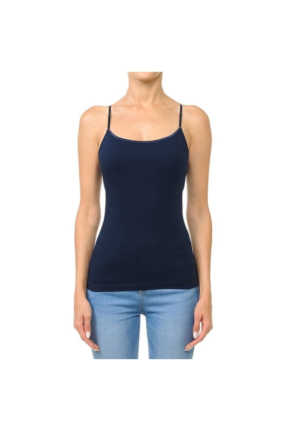 Ambiance Apparel #61000 Basic Plain Solid Bra-Strap Camisole with Built in Shelf Bra Tank Top Cami