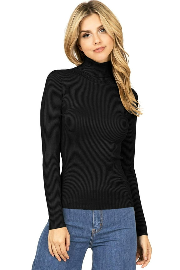 Apparel Juniors Ribbed Long Sleeve Turtleneck Top (Large, Black)