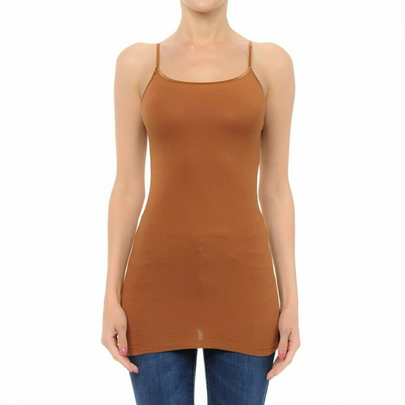 Ambiance Apparel Long Tank Top Adjustable Spaghetti Straps Layering Plain Solid Cami Junior Size S/M/L