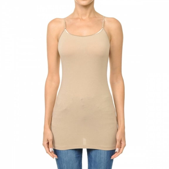 Ambiance Apparel Long Tank Top Adjustable Spaghetti Straps Layering Plain Solid Cami Junior Size S/M/L