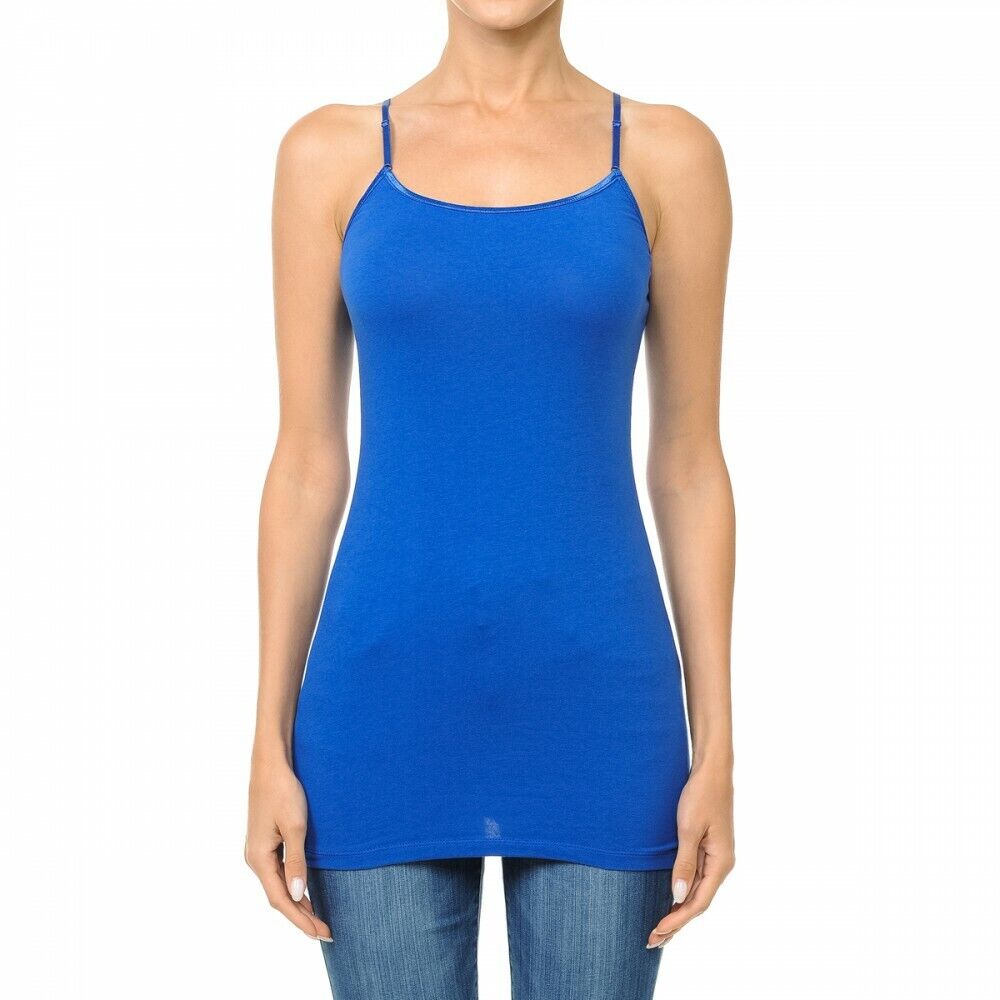 Ambiance Apparel Long Tank Top Adjustable Spaghetti Straps Layering Plain Solid Cami Junior Size S M L
