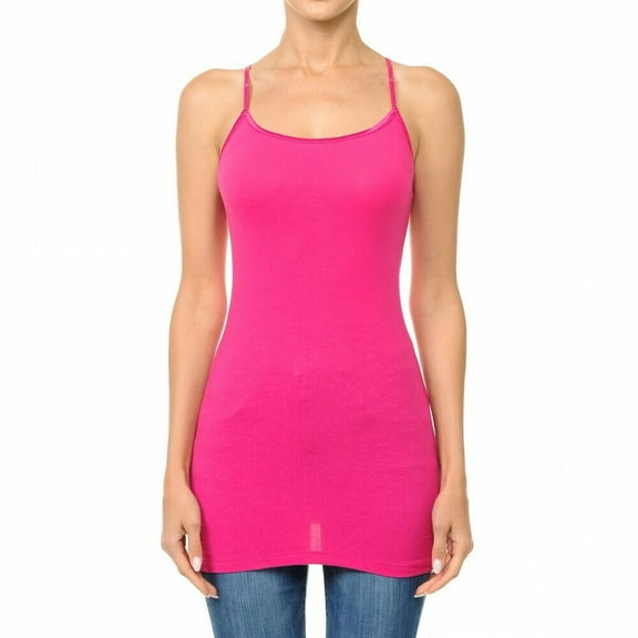 Ambiance Apparel Long Tank Top Adjustable Spaghetti Straps Layering Plain Solid Cami Junior Size S/M/L