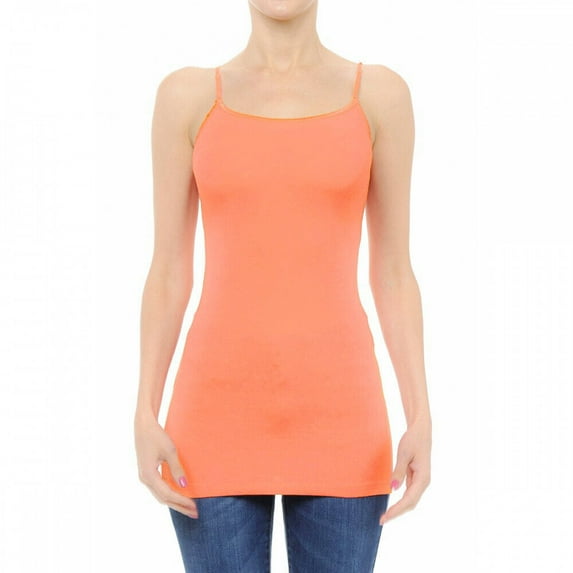 Ambiance Apparel Long Tank Top Adjustable Spaghetti Straps Layering Plain Solid Cami Junior Size S/M/L