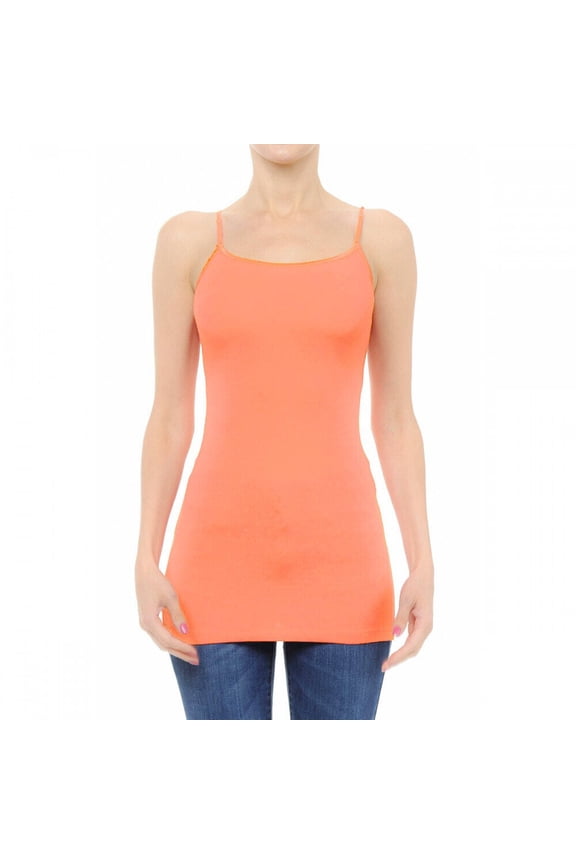 Ambiance Apparel Long Tank Top Adjustable Spaghetti Straps Layering Plain Solid Cami Junior Size S/M/L