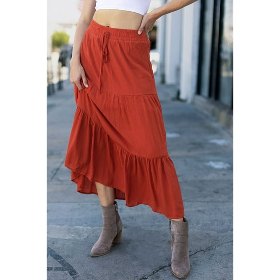 Ambiance Apparel Women's Juniors Boho Maxi Skirt (Rust, Large)