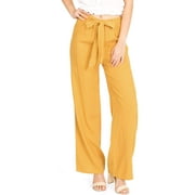 Ambiance Apparel Womens Juniors Wide Leg Spring Linen Pants S, Mustard