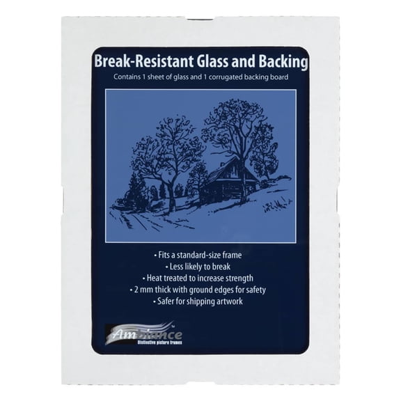 Ambiance Break-Resistant Picture Frame Glass and Backing 12"X16" for Replacement or Empty Frames, 2mm Thick, Rounded Edges for Safe Handling, White Corrugated Cardboard