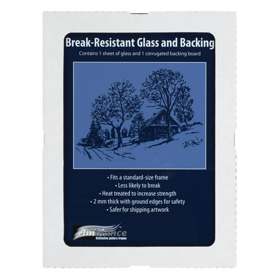 Ambiance Break-Resistant Picture Frame Glass and Backing 20"X24" for Replacement or Empty Frames, 2mm Thick, Rounded Edges for Safe Handling, White Corrugated Cardboard