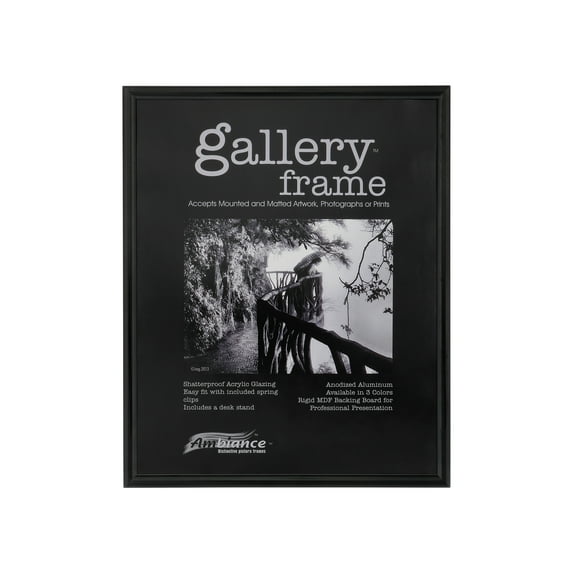 Ambiance Gallery Aluminum Picture Frame Includes Shatterproof Glazing and Spring Loaded Backerboard EASY TO FRAME - Single 18x24" - Black