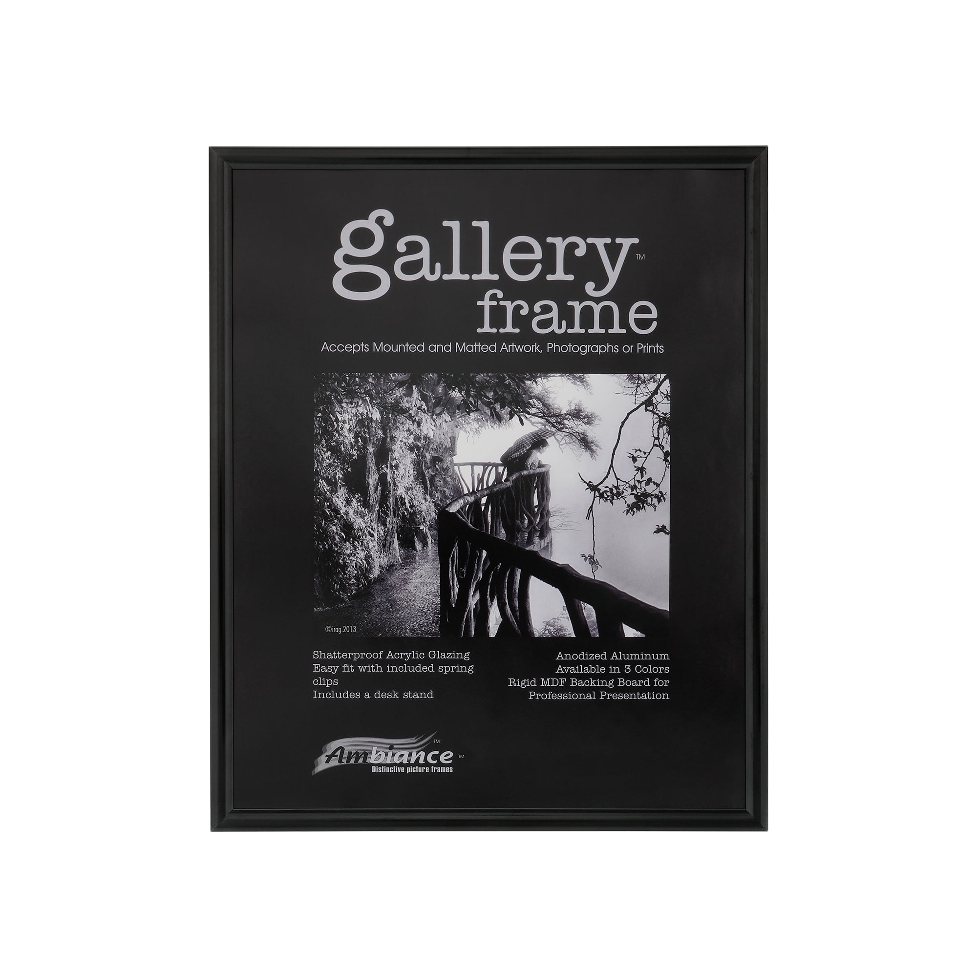 Ambiance Gallery Aluminum Picture Frame Includes Shatterproof Glazing and Spring Loaded Backerboard EASY TO FRAME - Single 5x7" - Black