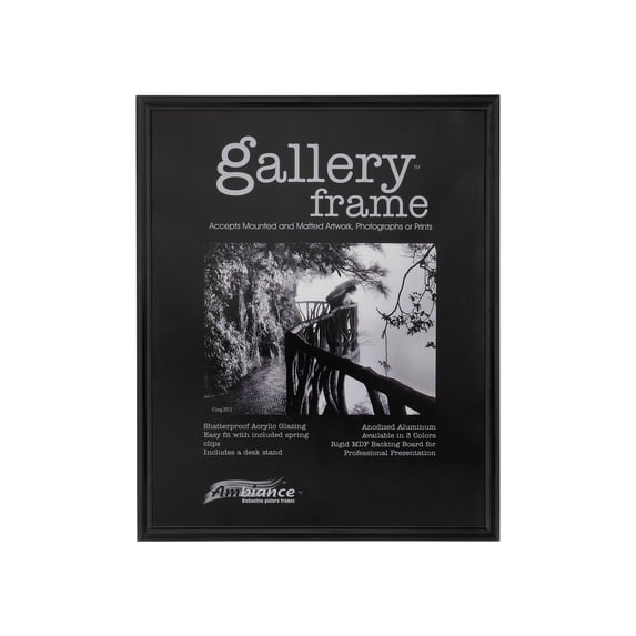 Ambiance Gallery Aluminum Picture Frame Includes Shatterproof Glazing and Spring Loaded Backerboard EASY TO FRAME - Single 8x10" - Black