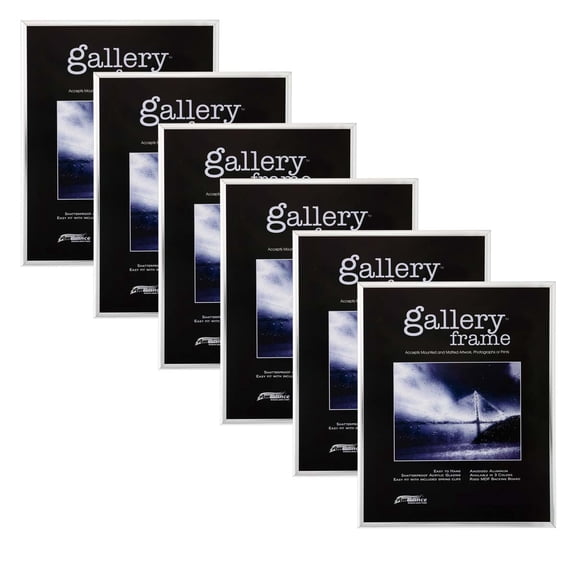 Ambiance Gallery Aluminum Picture Frames, 8.5x11" Silver, Pack of 6 Complete Art Frames with Shatterproof Acrylic Glazing - Easy to Frame Gallery Photos