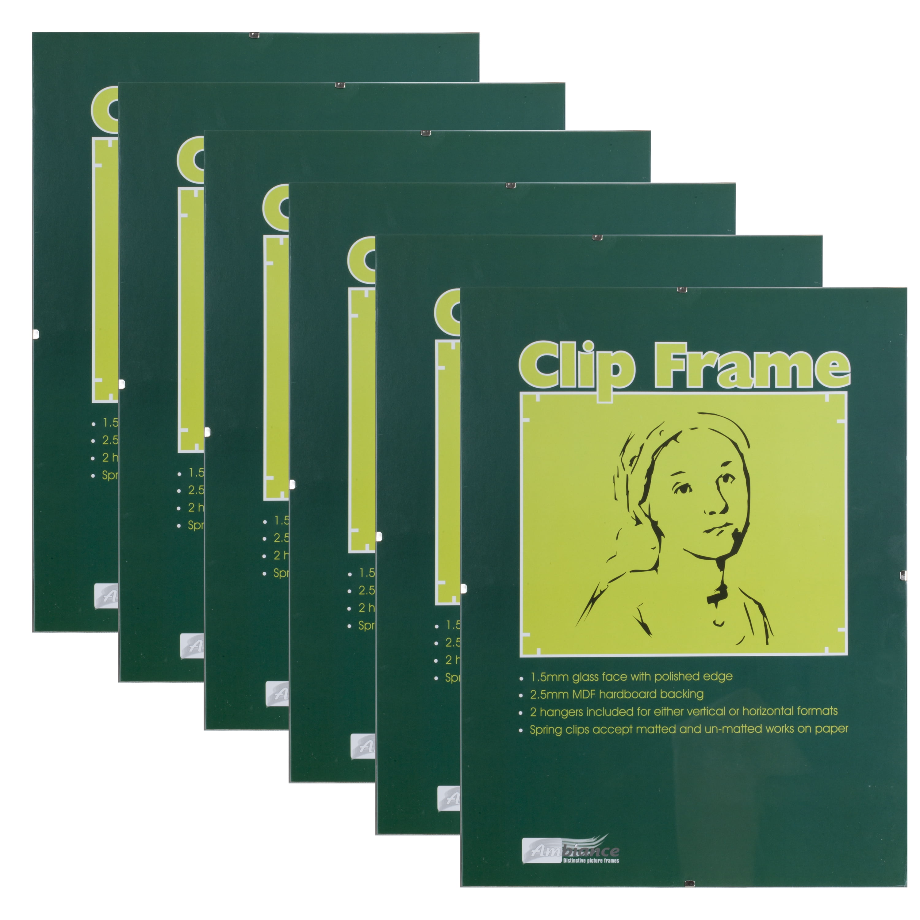 Ambiance 4x4 Glass Clip Frames with MDF Backing, Set of 6