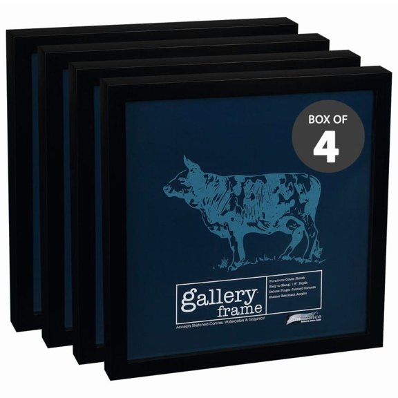 Ambiance Gallery Wood 1.5" Deep Picture Frames - 18×18" Pack of 4 Black Wood Frames, Shatter-Resistant Acrylic Glazing & MDF Backing, Horizontal or Vertical Wall Display