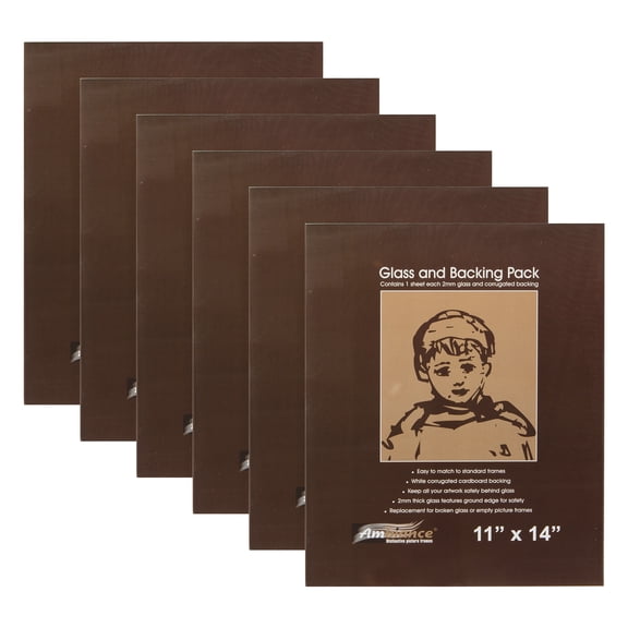 Ambiance Picture Frame Glass and Backing 11x14" - 6 Pack 2mm Thick Glass Sheets with White Corrugated Cardboard Backing Replacement Glass for Open-Back Frames