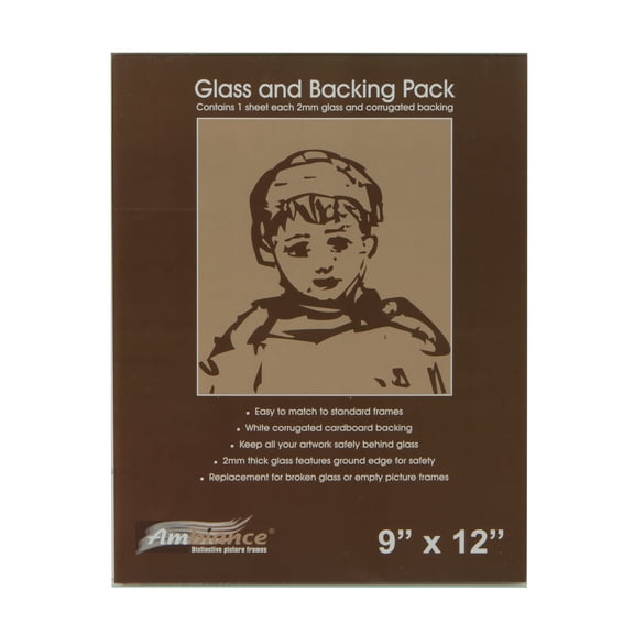 Ambiance Picture Frame Glass and Backing 9x12" - 6 Pack 2mm Thick Glass Sheets with White Corrugated Cardboard Backing Replacement Glass for Open-Back Frames