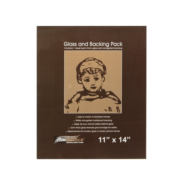 Ambiance Picture Frame Glass & Backing Replacement Inserts 2mm Thick Smooth Ground Edge Glass & White Corrugated Cardboard Backing - 11 x 14 - Single Item