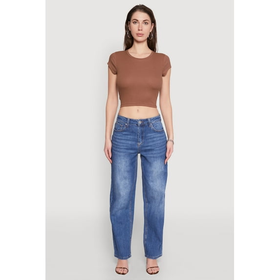 Women's Ambiance Ribbed Knit Crew Neck Crop Top