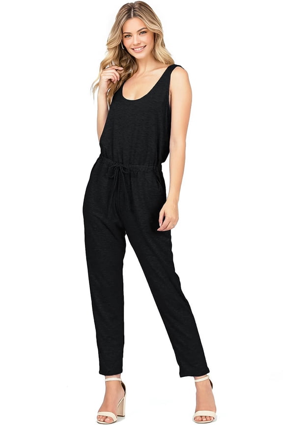 Women's Juniors Comfy Jogger Jumpsuit (Large, Black)