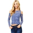 thumbnail image 1 of Ambiance Women's Juniors Long Sleeve Lacey Crop Top (M, Blue), 1 of 3