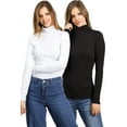 thumbnail image 1 of Ambiance Women's Juniors Turtleneck Long Sleeve Ribbed Basic Top - 2 PK (Medium, Black+White), 1 of 3