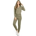thumbnail image 1 of Ambiance Women's Juniors Zipper Hoodie and Joggers, Sweat Set (Large, Dusty Olive), 1 of 3