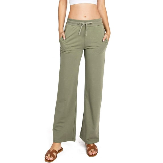 Ambiance Womens Juniors Petite Drawstring Bootcut Yoga Pants (Large, Olive)