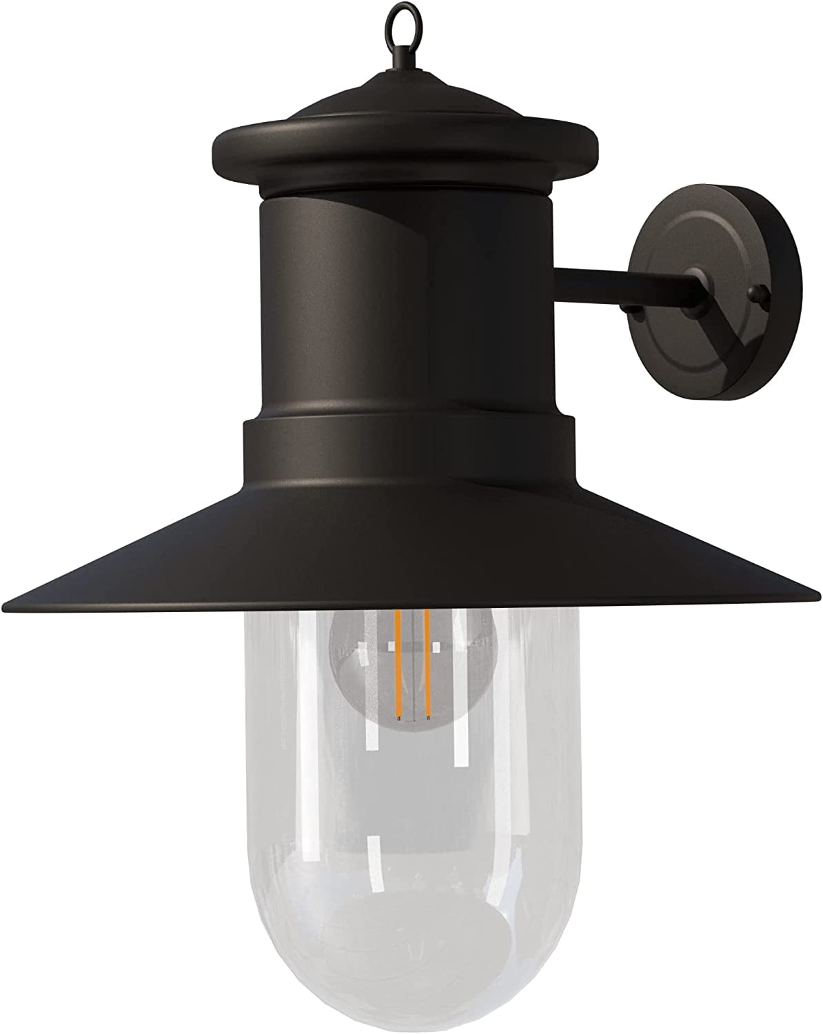 Ambiate Bolta Rustic Farmhouse Style Wall Sconce, Outdoor Use, Medium Base (E26) Socket, Black Finish, Clear Glass Shade, For Porches, Patios, Garage Openings, Commercial or Residential, ETL Listed