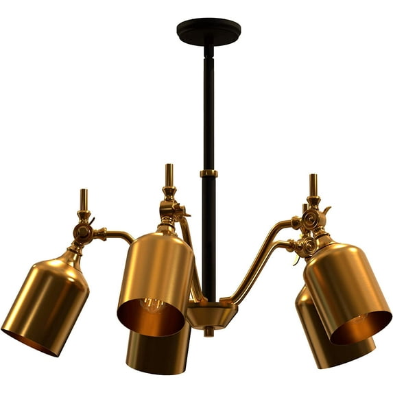 Ambiate Direttore 5-Light Chandelier Fixture, Brushed Gold Shades with Black Down Rod, Medium Base Sockets (E26), 40 Watts Max, Dimmable, For Dining Areas, Living Spaces, Entryways, ETL Listed