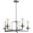 thumbnail image 1 of Ambiate Lucia 5-Light Chandelier Fixture, Satin Nickel Finish, Glass Shades, Adjustable Height, Five Candelabra Base Sockets (E12), Dimmable, For Dining Areas, Kitchen Islands, Entryways, ETL Listed, 1 of 6