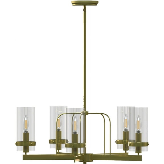 Ambiate Sara 5-Light Chandelier Fixture, Gold Finish, Glass Shades, Adjustable Height, Five Candelabra Base Sockets (E12), Dimmable, For Dining Areas, Kitchen Islands, Entryways, ETL Listed