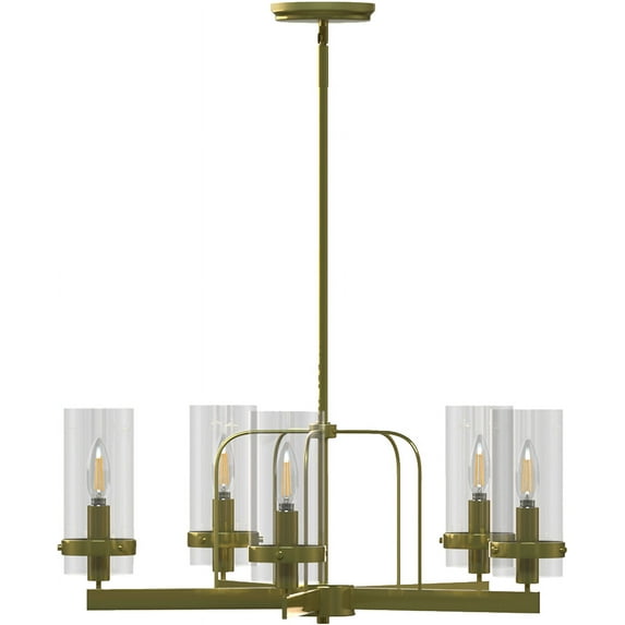 Ambiate Sara 5-Light Chandelier Fixture, Gold Finish, Glass Shades, Adjustable Height, Five Candelabra Base Sockets (E12), Dimmable, For Dining Areas, Kitchen Islands, Entryways, ETL Listed