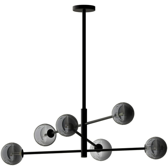 Ambiate Stralia Chandelier Light Fixture, Black Finish, Smoked Glass Globe Shades, Sputnik Design, Adjustable Height, Six G9 Sockets (15W Max), Dimmable, For Dining Areas, Entryways, ETL Listed