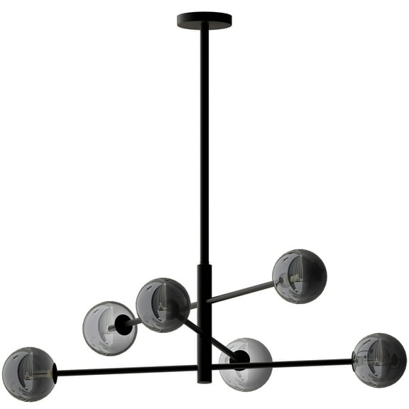 Ambiate Stralia Chandelier Light Fixture, Black Finish, Smoked Glass Globe Shades, Sputnik Design, Adjustable Height, Six G9 Sockets (15W Max), Dimmable, For Dining Areas, Entryways, ETL Listed