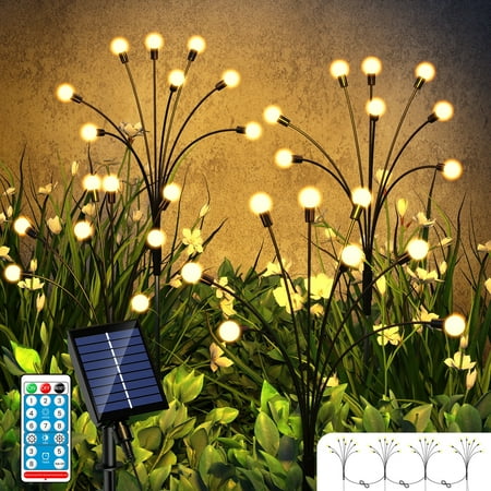 Ambicasa Solar Garden Lights, 8 LED Waterproof Solar Garden Decorative Lights, 8 Scene Modes & 3 Timer for Patio Pathway Yard Walkway, Warm White (4 Pack)