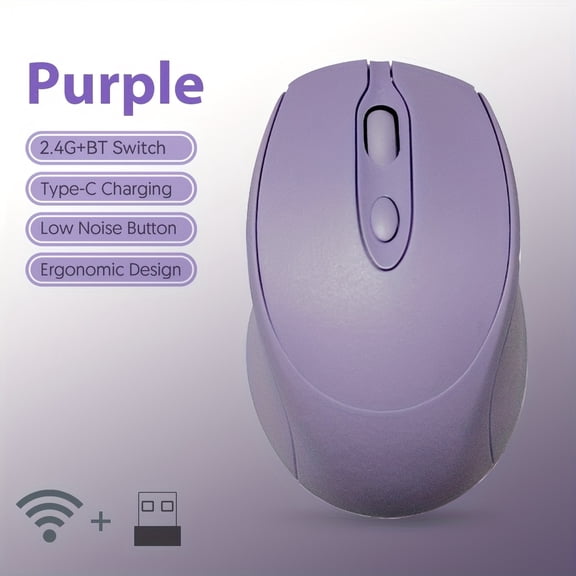 Ambidextrous Dual-Mode Wireless Mouse, Portable Ergonomic Type-C Rechargeable Silent Mouse for Office/Home Use with Tablet/Laptop/Desktop Connectivity, Wireless Mouse for Laptop, Portable Device
