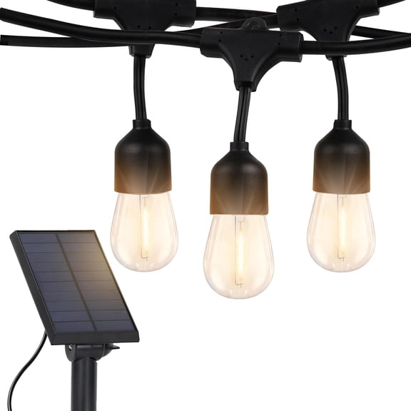 Ambience Pro 27 Ft Solar Powered Outdoor String Lights - Commercial Grade Waterproof Patio Lights with Edison Bulbs, Shatterproof LED String Lights for Patio - 1W, Warm White, 12 Bulbs