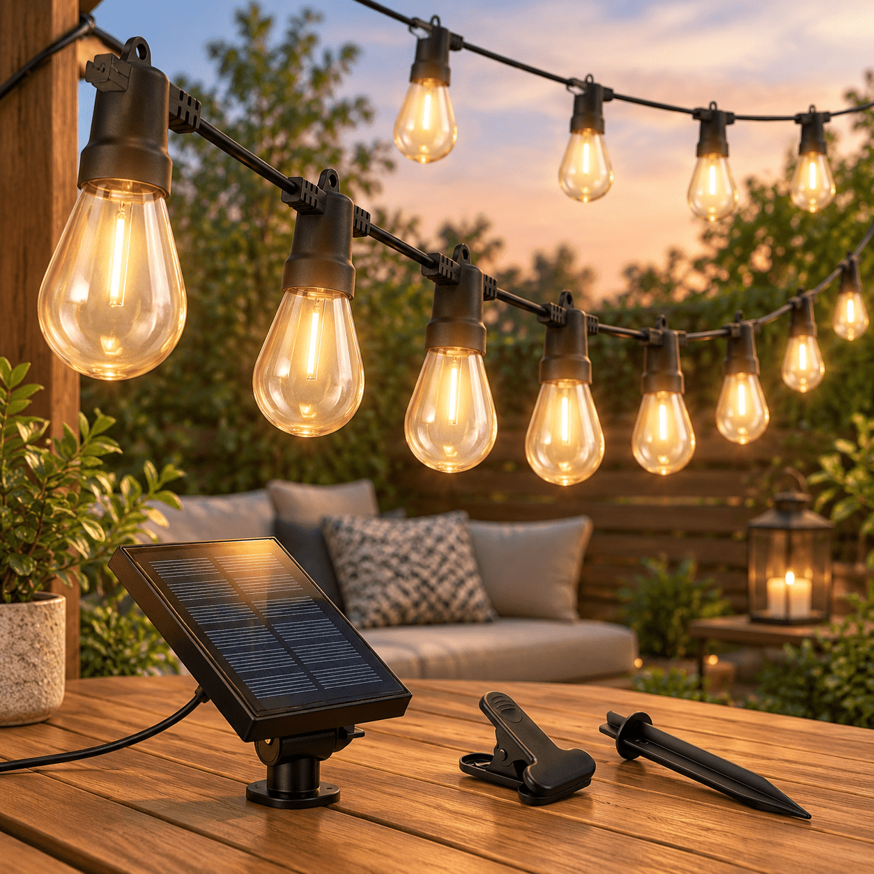 E String Edison Ambience Pro Solar Outdoor String Lights 48ft Remote Controlmercial ...