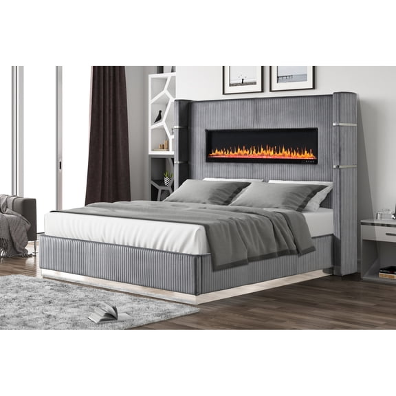 Ambient Lighting, Bluetooth Speakers & USB Ports - Modern Queen Slat Bed for Bedroom Comfort