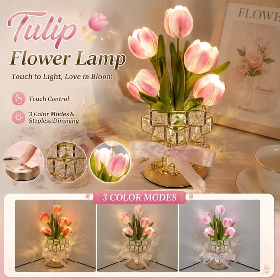 Ambient Lighting Lamp, Wireless Touch Tulip Flower Night Light Rechargeable, 3 Color Modes and Stepless Dimming, Sweet Birthday Gift for Mom, Teacher, Nurse, Friends and