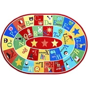 Ambient Rugs 745 ABC With Animal 4'4"x6'9" Oval ABC Area Rug for Kids, Educational Alphabet, Animals Children Rug, Anti-Skid Rubber Backing, Multicolor
