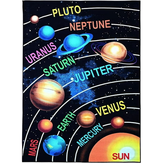 Ambient Rugs 761 Solar System HD 3'3"x5' Area Rug Solar System for Playroom, Bedroom & Classroom, Skid Resistant Rubber Backing Washable Floor Mat, Multicolor