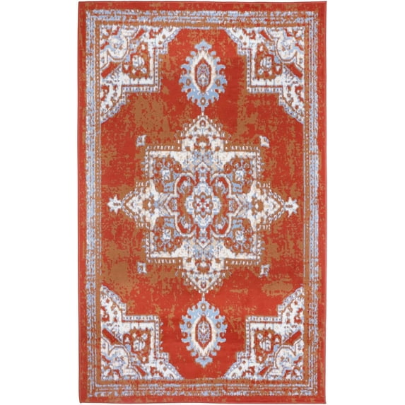 Ambient Rugs Bohemian Rug - 3 ft. 5 in. x 5 ft. 6 in., Rust, Indoor Area Rug with Bordered Design, Jute Backing