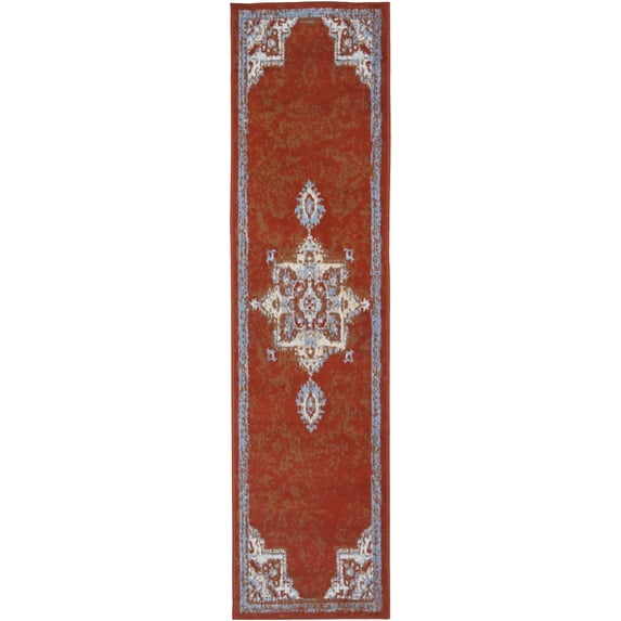 Ambient Rugs Bohemian Runner Rug - 2 ft. x 8 ft., Rust, Indoor Area Rug with Bordered Design, Jute Backing