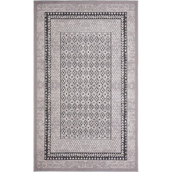 Ambient Rugs Bordered Transitional Rug - 2 ft. x 4 ft., Light Grey, Accent Rug with Geometric Pattern