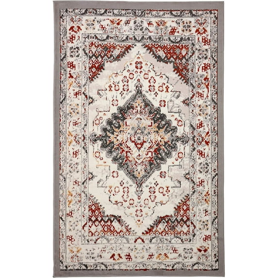 Ambient Rugs Distressed Rug - 2 ft. x 4 ft., Light Grey, Indoor Rug with Bordered Design, Jute Backing