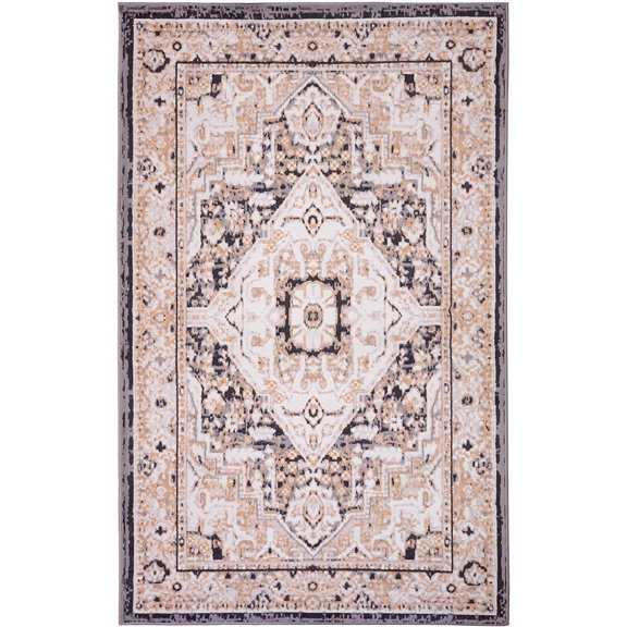 Ambient Rugs Distressed Rug - 3 ft. 5 in. x 5 ft. 6 in., Beige, Indoor Rug with Bordered Design, Jute Backing